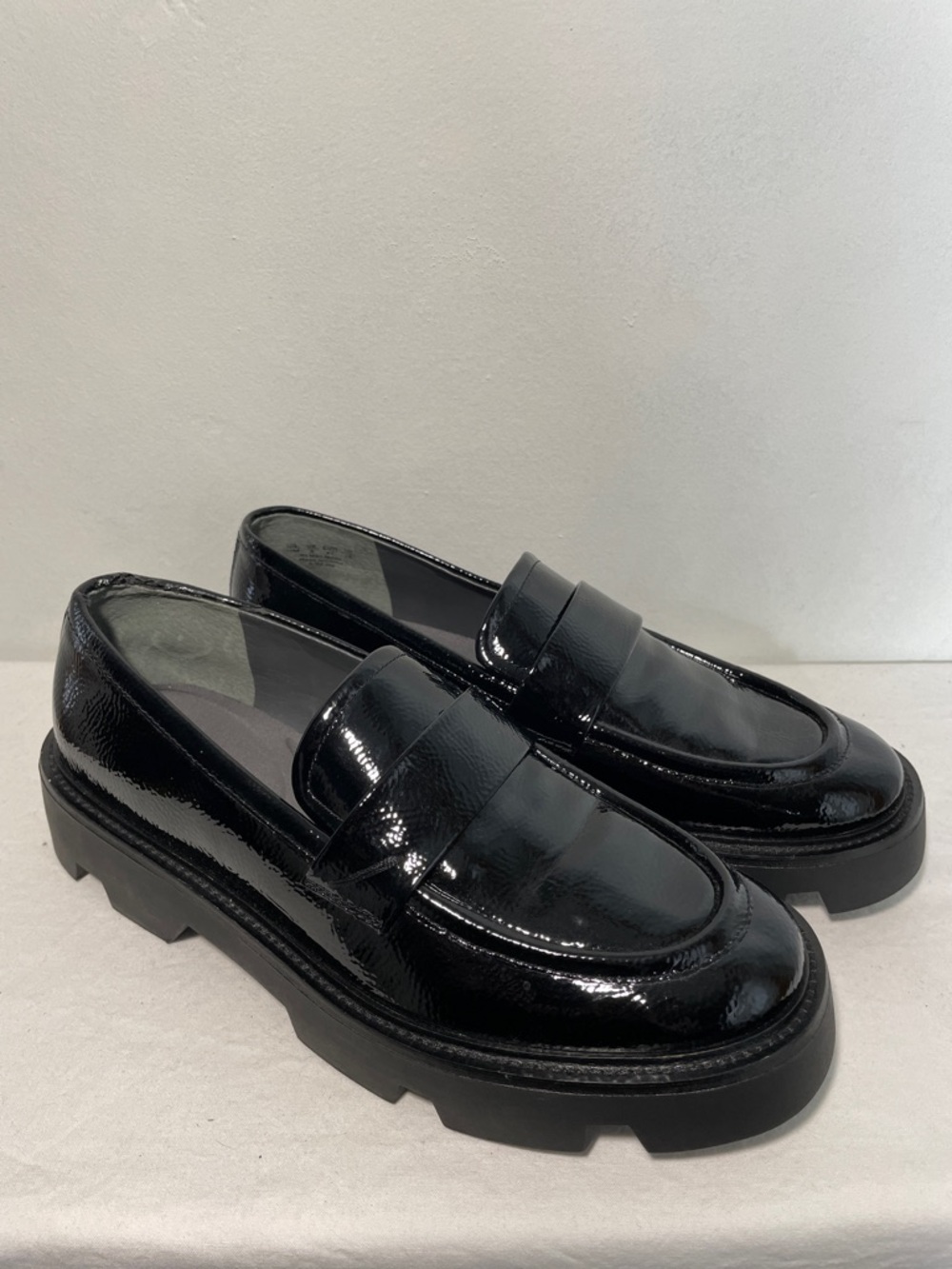SARTO Faux Black Patent Leather Chunky Penny Loafers 10